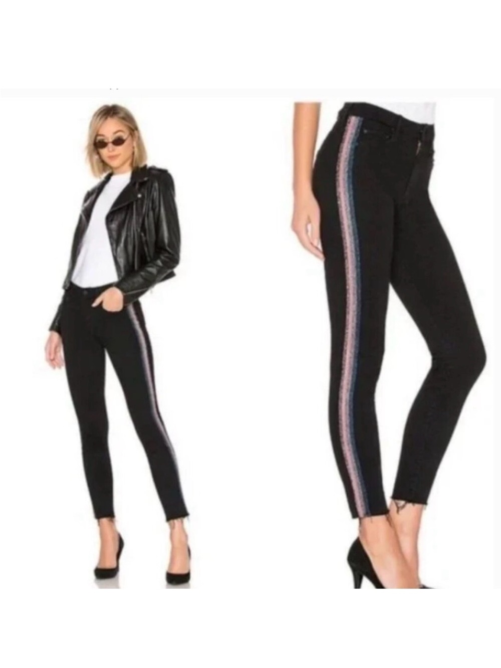 MOTHER High Waisted Looker Ankle Fray Skinny Jeans in Guilty Glitter Racer 25